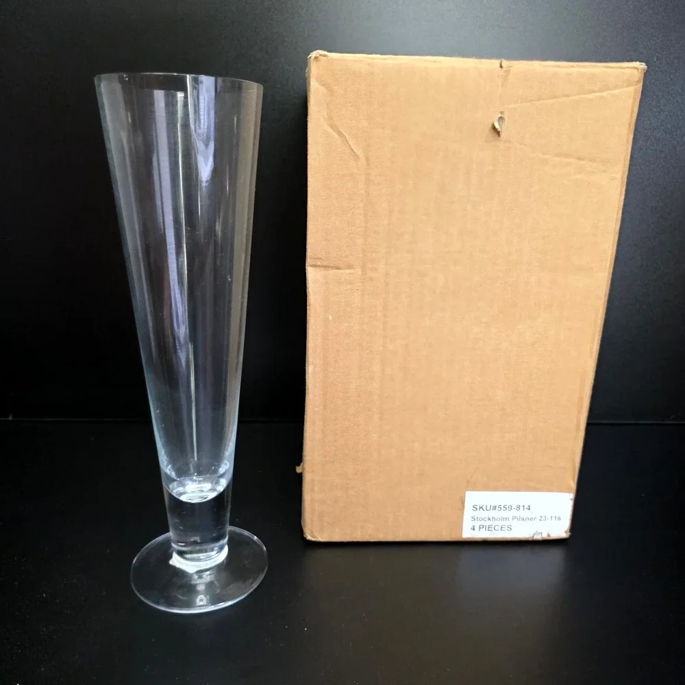 Crate & Barrel Stockholm Pilsner Glasses Set of 4 Clear Poland Glass Barware NEW